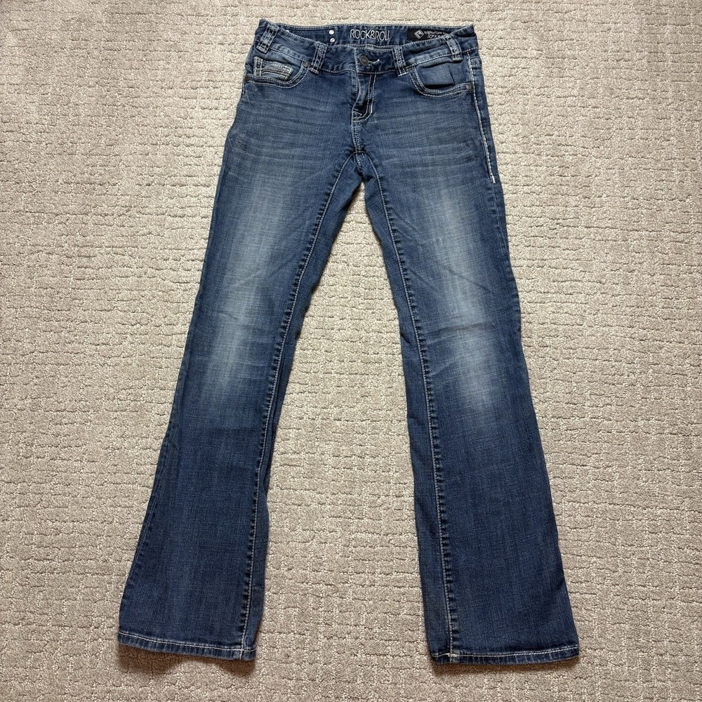 Rock & Roll Jeans Women 27x34 Cowgirl Faded Boot Cut Low Rise Embroidered Riding